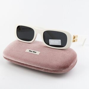 NEW Miu Miu MU08ZS 1425S0 GLIMPSE Ivory Grey Rectangle Women Sunglasses